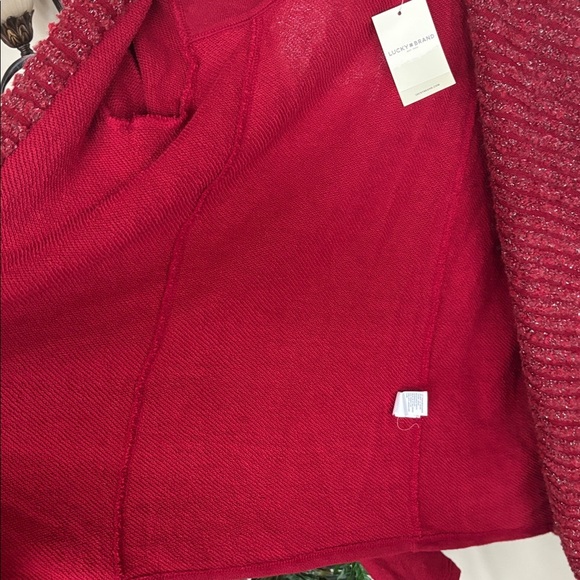 Brand New Lucky Brand Red Metallic Knit Shawl Open Front Drape Cardigan Sweater - Picture 13 of 16
